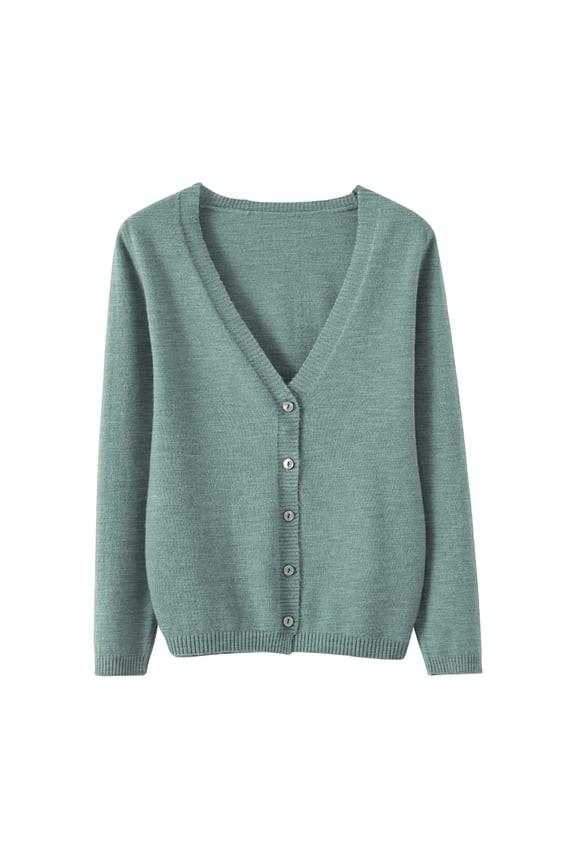 Clearance Knit Cardigan Sweaters Women's Button Up Coats Women's Spring and Autumn Leisure Loose Solid Long Sleeve V Neck Button Knitted Soft Cardigan Coat S-XXL