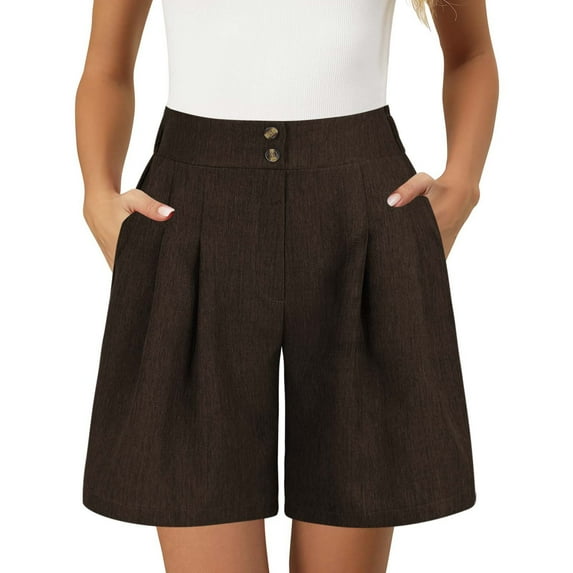 Hassda Clearance Linen Shorts for Women Womens Casual Elastic Waist Shorts High Waist Wide Leg Pleated Business Work Trouser Shorts Without Pockets Beach Shorts for Women Brown XL