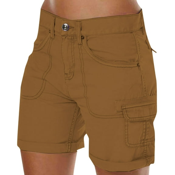 Hassda Clearance Linen Shorts for Women Women Cargo Shorts Summer Loose Hiking Shorts with Pockets Beach Shorts for Women Khaki1 L
