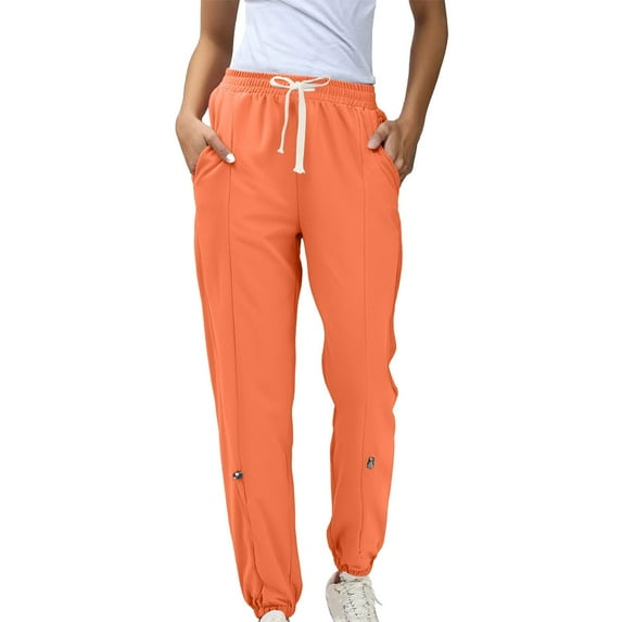 Hassda Clearance Petite Sweatpants for Women Teen Girls Bottom Sweatpants Baggy High Waist Elastic Jogger Pants Drawstring Athletic Pants Y2K Preppy Pants Jogger Sweatpants Women Orange L