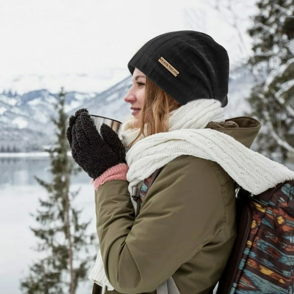 Hassda Clearance! Women Warm Solid Knitted Pile Pile Hat Pullover Cap Black One Size Overstock Items Clearance All Prime