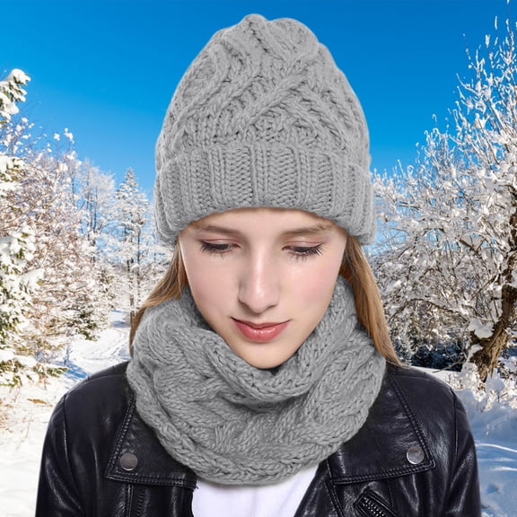 Hassda Clearance! Women's Winter Hat Slouchy Beanie Snow Knit Skull Cap With Circle Scarves Gray One Size Overstock Items Clearance All Prime