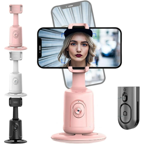 Hassignment Smart AI Facial Recognition Phone Tripod, Auto Face Tracking Tripods 360 Rotation with Stand, No App, Rechargeable Camera Stand with Remote and Gesture Control (Pink, Standard)