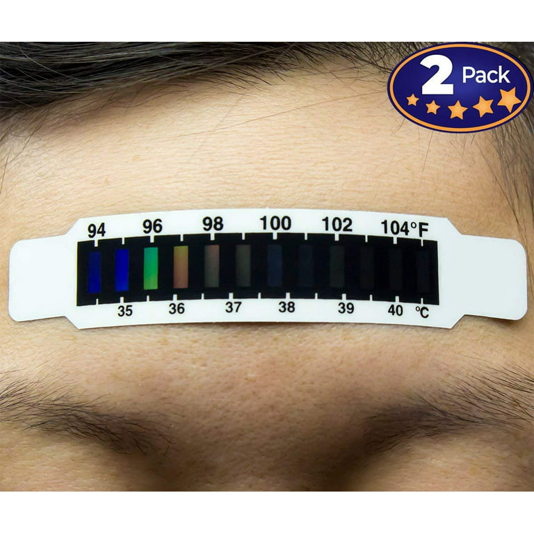 Hassle-Free Forehead Thermometer Strips 2 Pack. Travel-Sized & Reusable.  Simply Press & Hold to Forehead to Check on Fever. Great for Children. Fits