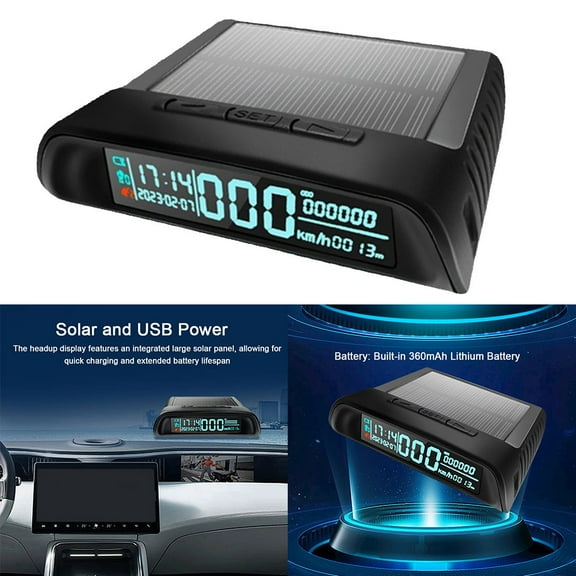 Hassle-Free Installation For Road Safety Solar Power Speedometer Led Hud Versatile Compatibility Compact Design