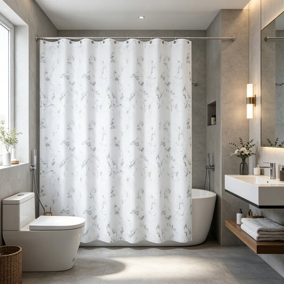 Hassle Free Waterproof Bathroom Curtain — Thick Partition Drapery, Temporary Room Divider, and Stylish Print with 70.9x70.9 Inch & Plastic Design for Home
