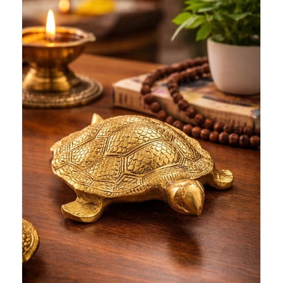 Hastcraft Metal Tortoise with Number Grid Decorative Figurine for Home, Office, Study Table and Workspace Symbolic Décor Item (Gold)