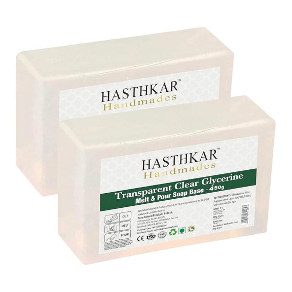 Hasthkar Soap Base Bar (450G) For Soap Making, Melt & Pour Clear Transparent Glycerine Soap Base, Pure Organic & Natural - Pack of 2
