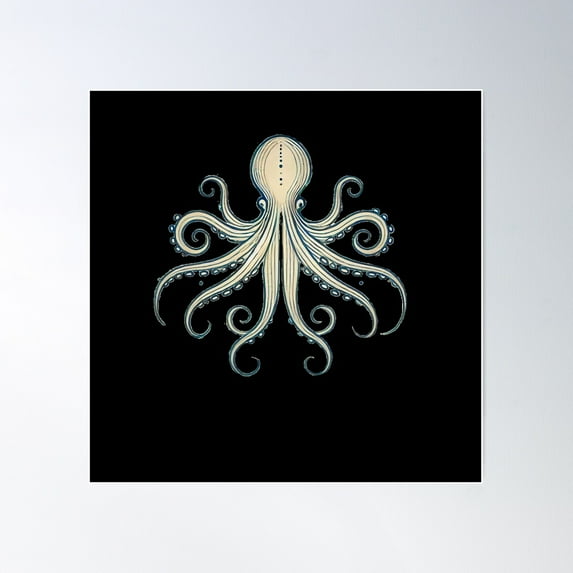 Hastily Crafted Minimalist Octopus Illustration Poster Wall Art, Modern Wall Decor For Living Room Bedroom, 30x30 UNFRAMED