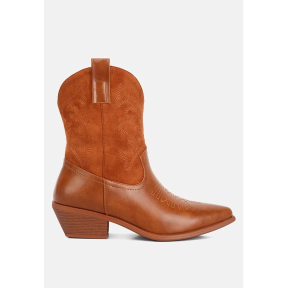 Hasting Patchwork Detail Low Heel Cowboy Boots