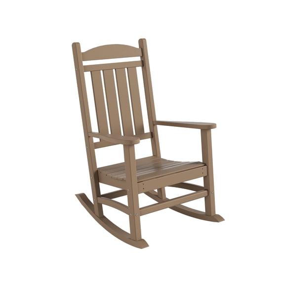 Outdoor Adirondack Patio Rocking Chair, All-Weather Plastic HDPE Rocking Chair, Single, Weathered Wood