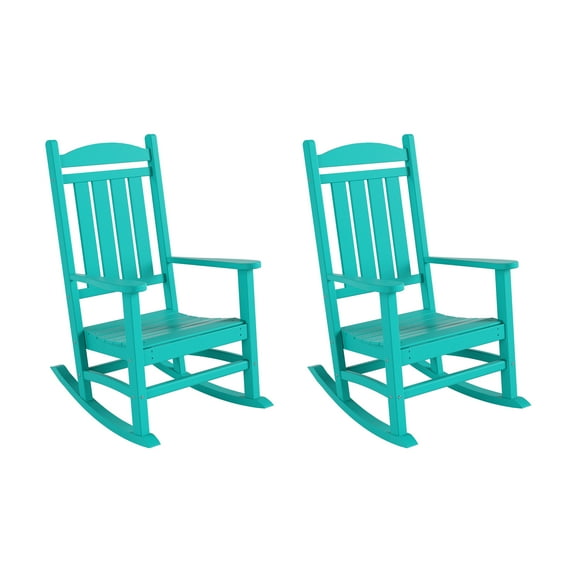 Costaelm Paradise Classic Plastic Outdoor Porch Rocking Chairs (Set of 2), Turquoise