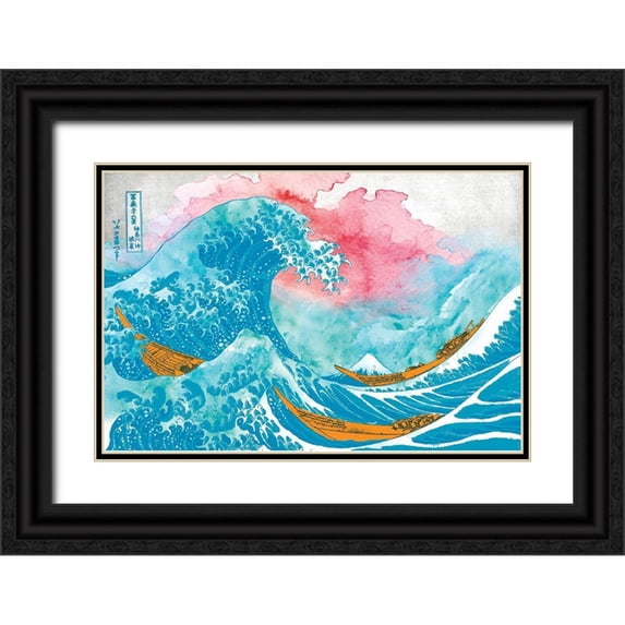 Hastings, Porter 24x17 Black Ornate Wood Framed with Double Matting Museum Art Print Titled - The Great Teal Wave