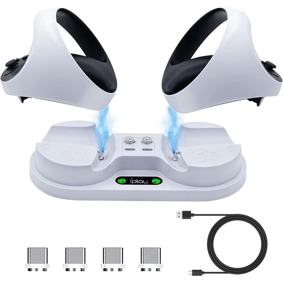 Charging Station for PSVR2 Console with Quick Charge Port for PS VR2, Non-Slip Portable Heat Dissipation Holder with Charging USB C Cable Compatible with PS VR2 Dock Stand Accessories, White