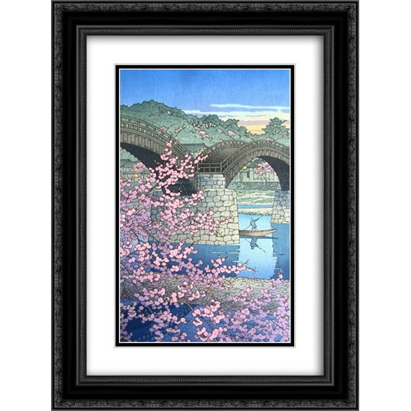 Hasui Kawase 2x Matted 20x24 Black Ornate Framed Art Print 'Evening at Kintai Bridge in Spring'