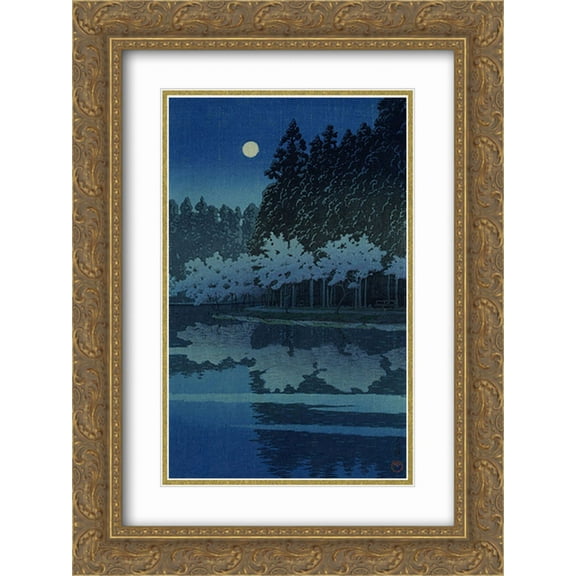 Hasui Kawase 2x Matted 20x24 Gold Ornate Framed Art Print 'Spring Evening at Inokashira Park'