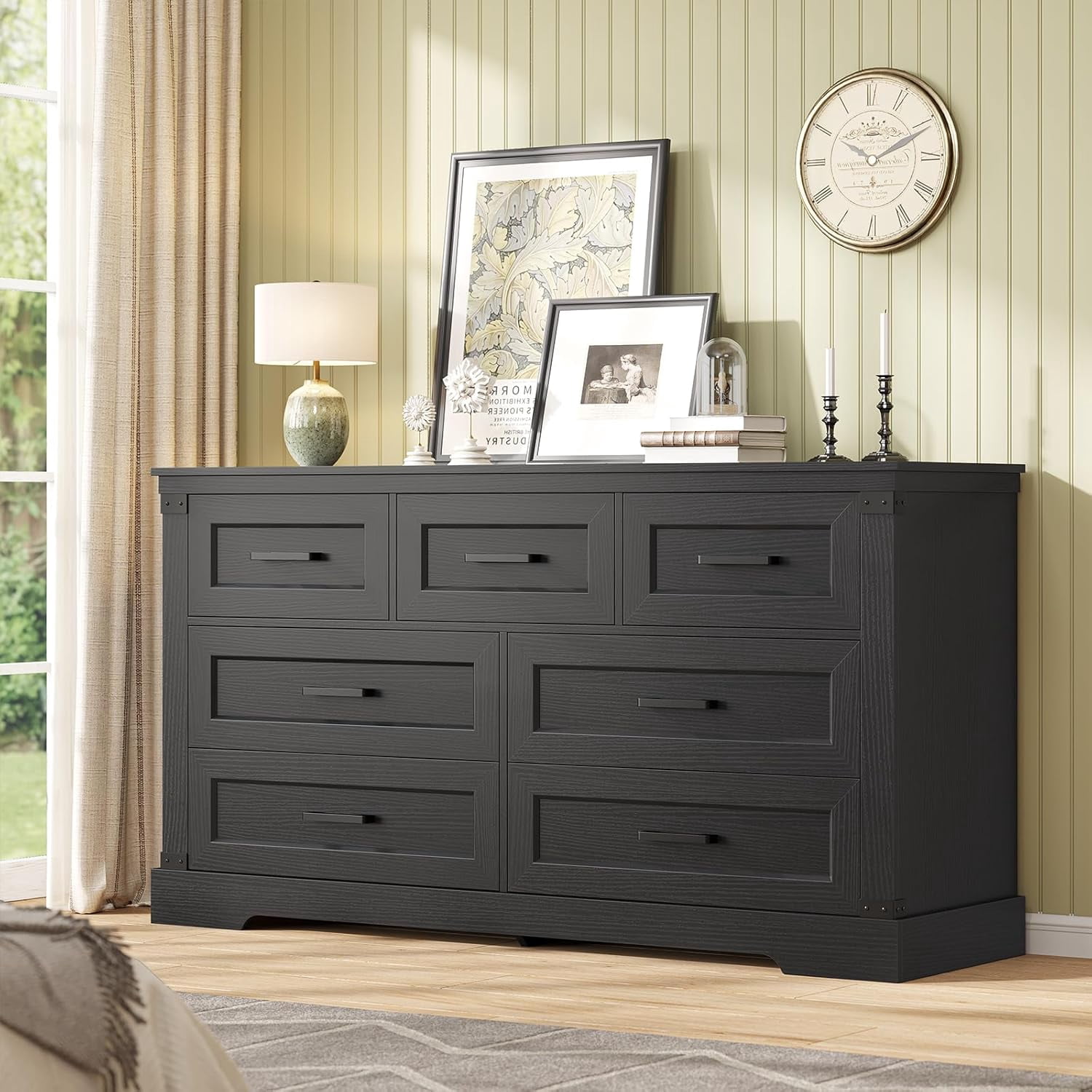 Hasuit Black Dresser for Bedroom, Farmhouse 7 Drawers Long Dresser ...