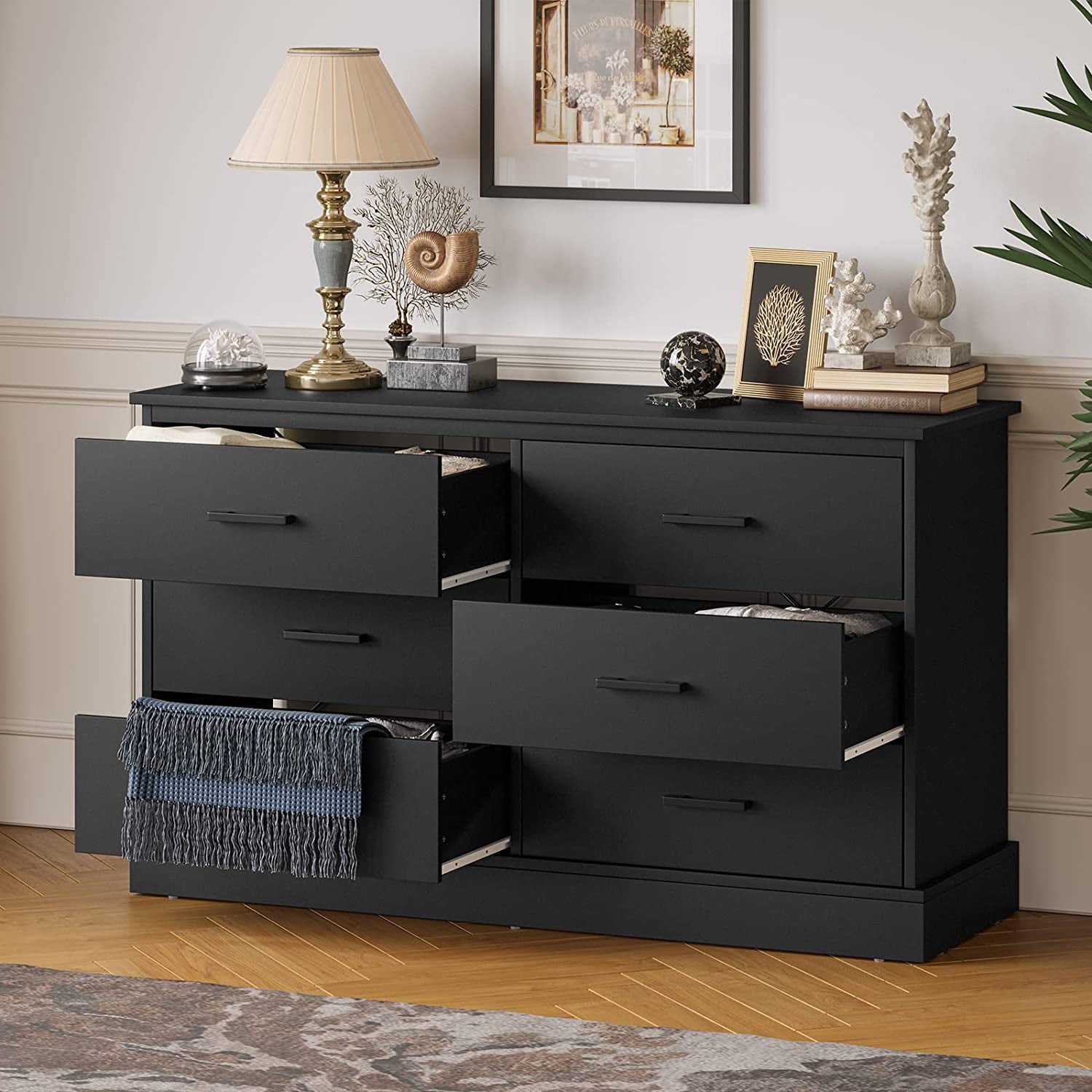 Hasuit Classic 6 Drawer Double Dresser, Black