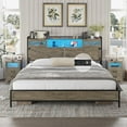 Hasuit Farmhouse Bed Frame King Size with LED Lights and Charging