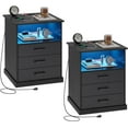 thumbnail image 1 of Hasuit Nightstands Set of 2 with Charging Station and LED Lights, Large Bedside Table with 3 Storage Drawer, Black Night Stand for Bedroom, Wider Tabletop 19.0''(L) x 15.0''(W), 1 of 8