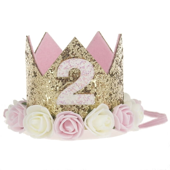 Hat 2nd Baby Birthday Crown Flower Tiara Headband 2 Year Old Party Hairbands Princess Photo Props Decorations Photography Gifts