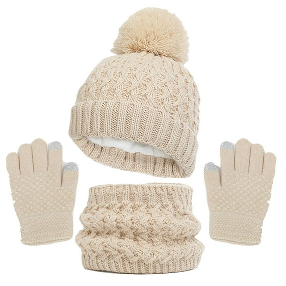 Hat And Gloves for Women Children Knit Hat Warm Scarf Gloves Three Piece Thickened Pullover Hat Warm Gloves for Women