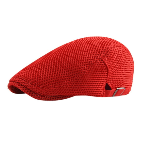 Clearance! Baberdicy Men Breathable Mesh Summer Hat Newsboy Beret Ivy Cap Cabbie Flat Cap Red