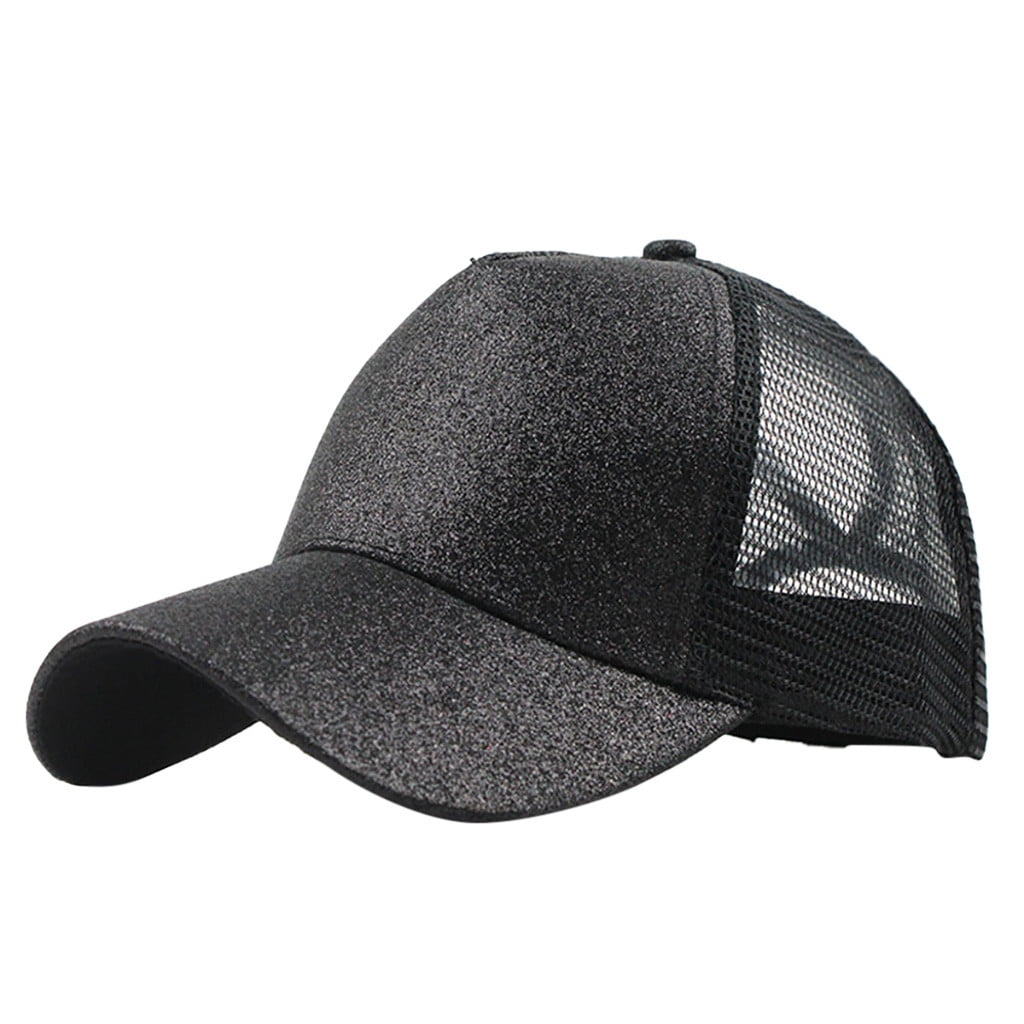 HELLORSO Ponytail Trucker Hat - Baseball Cap With Hole For Messy Buns & Ponytails, Glitter