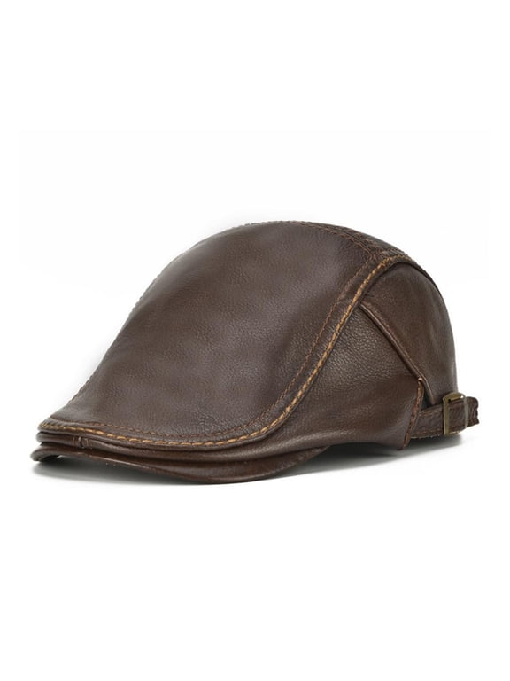 Hat Berets Men Real Leather Flat Caps Male Adjustable Coffee Duckbill Hat Autumn Winter Luxury Directors Caps ,Soft Touch