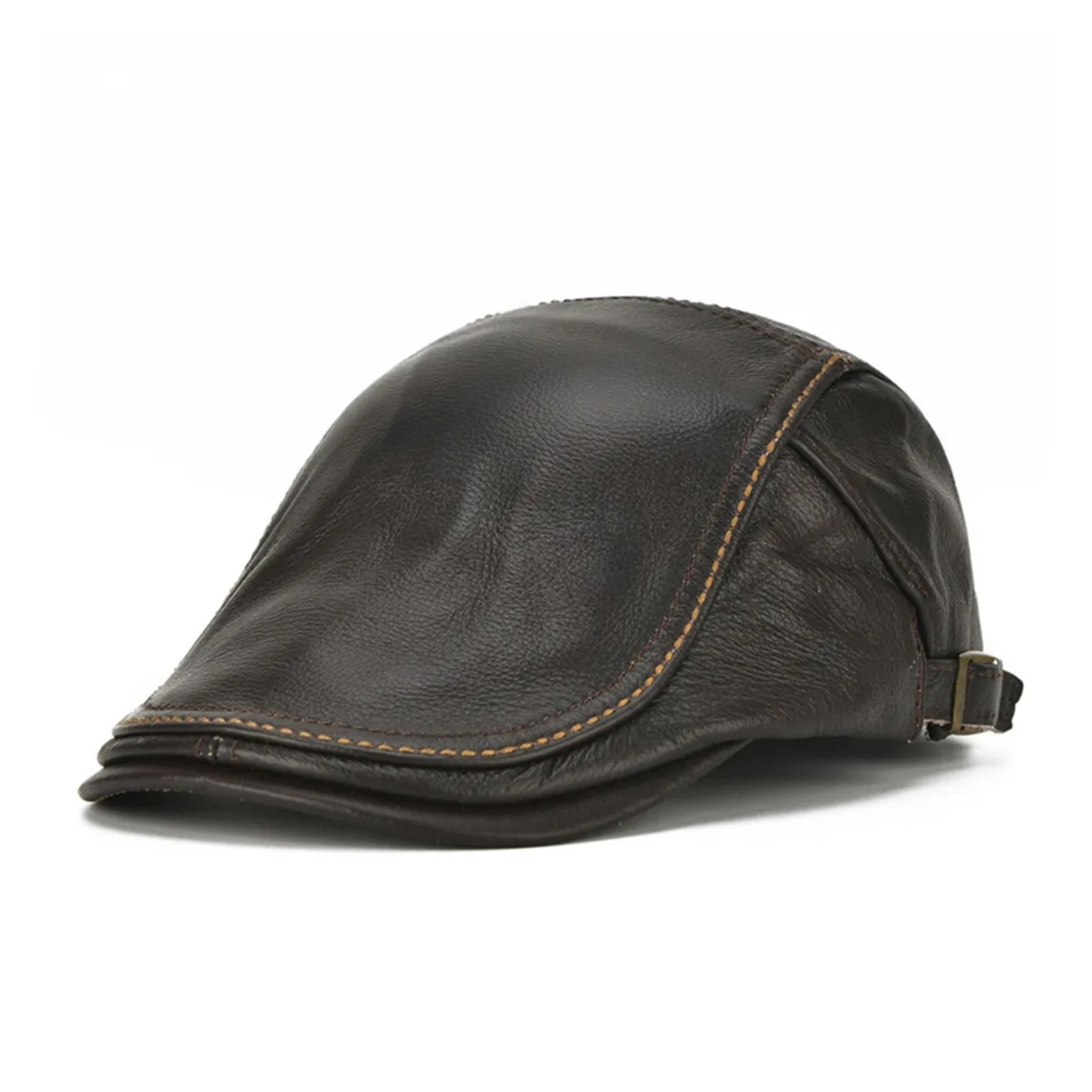 Hat Berets Men Real Leather Flat Caps Male Adjustable Coffee