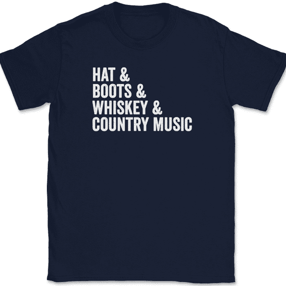 Hat Boots Whiskey Country Music T-Shirt Funny Line Dancing Cow Boy Girl Tee - Navy, S