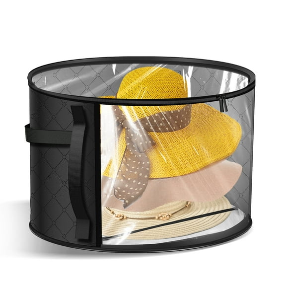 Hat Box with Clear Window Round Hat Storage Box Large Capacity Hat Organizer Box Foldable Cowboy Hat Box Portable Hat Carrier Case for Women Men Storage