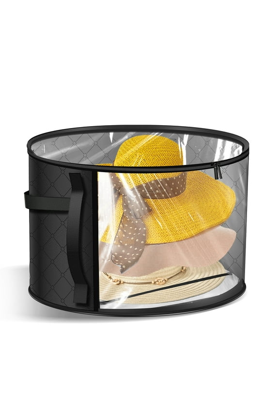 Hat Box with Clear Window Round Hat Storage Box Large Capacity Hat Organizer Box Foldable Cowboy Hat Box Portable Hat Carrier Case for Women Men Storage