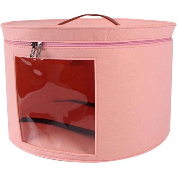 Pink Round Hat Storage Box with Clear Window for Closet Organization