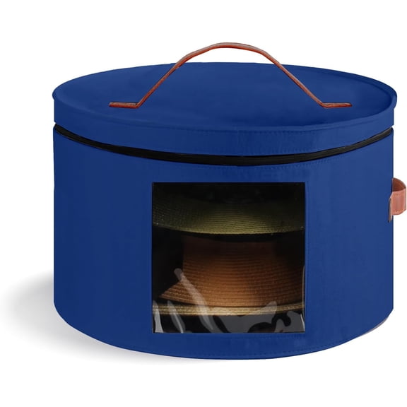 Hat Box,Hat Storage Box,Stackable Round Brim Hats Organizer Bag Container for Closet,Travel Hat Boxes for Women, Cowboy Hat Organizer, FoldableTravel Cap Boxes (06-Blue, 16.5" D x 10.5" H)
