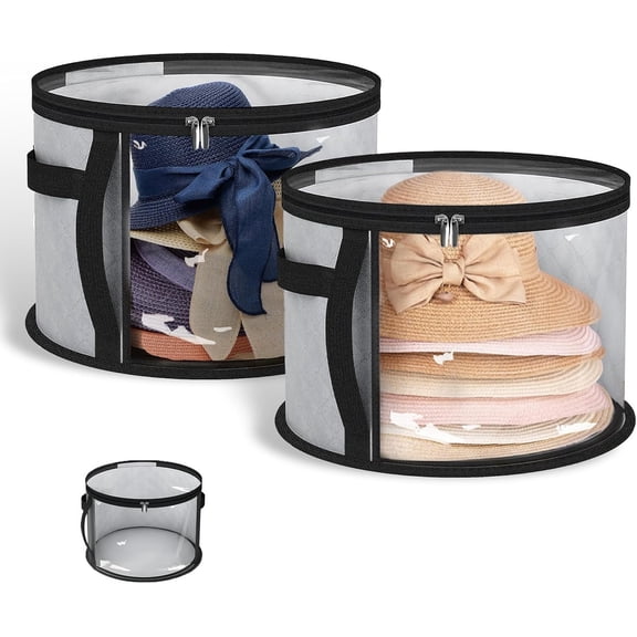 Hat Box, Portable And Foldable Hat Storage Box,Suitable For Men Hat Boxes For Women Storage,Oversized Transparent Gray 2pc