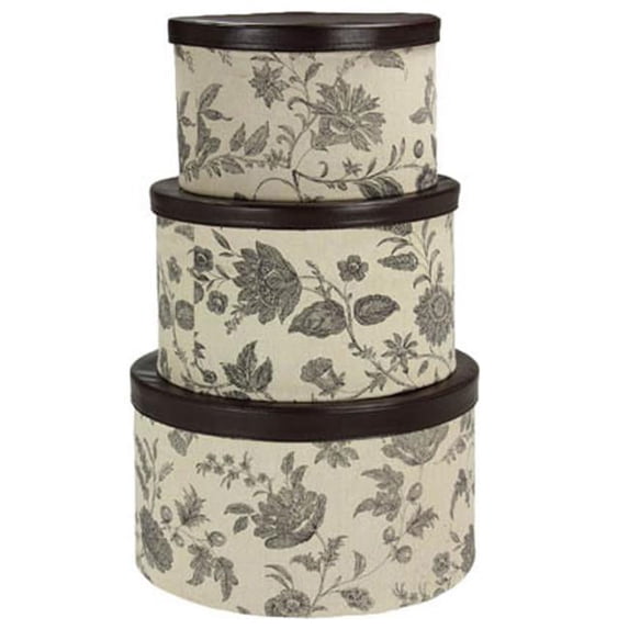 Hat Box Set With Faux Leather Lids - Floral