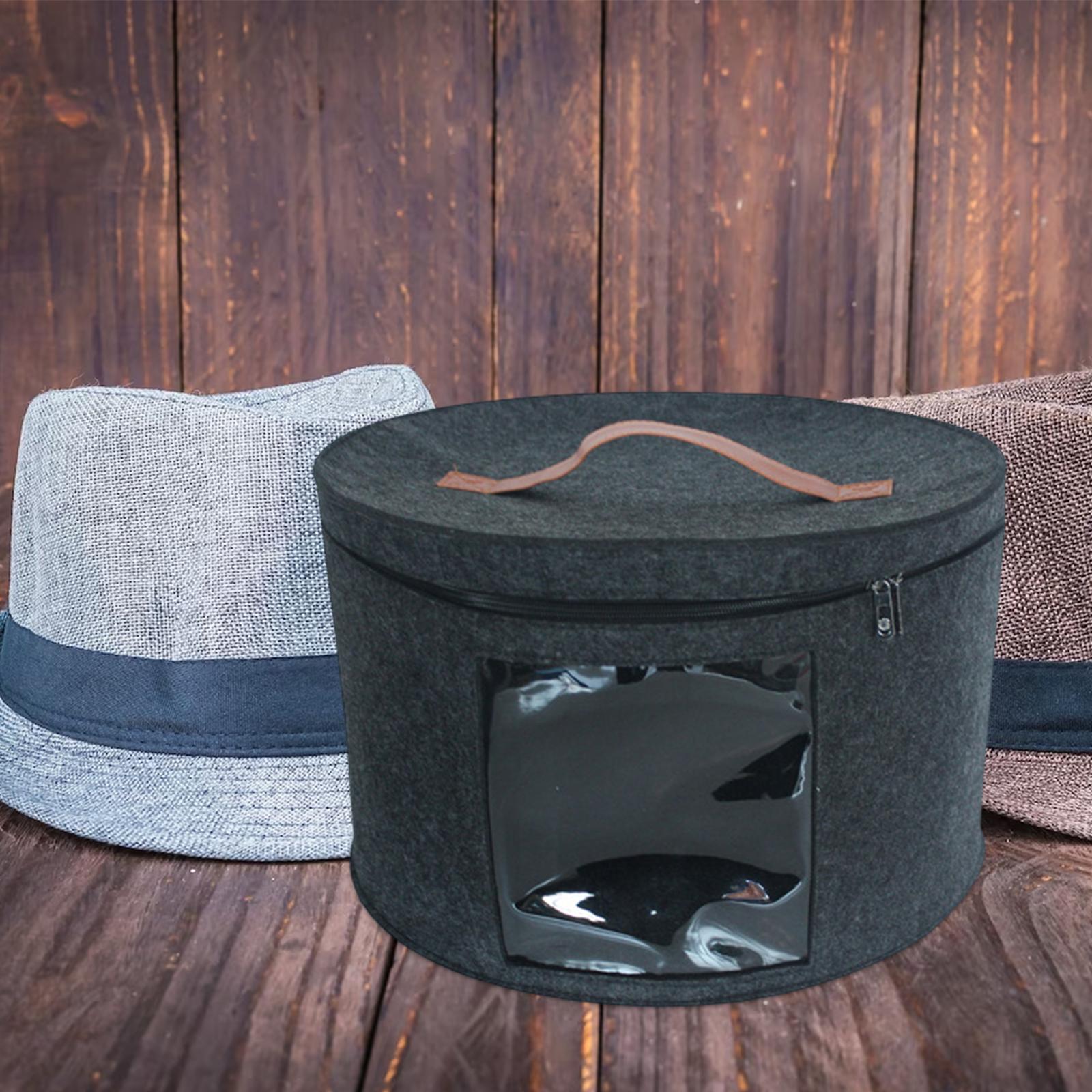 Hat Box Hat Storage Box Portable Stuffed Animal Toy Storage Foldable Round Brim Hats Organizer Felt Organizer Bucket for Hats Clothes Office Black