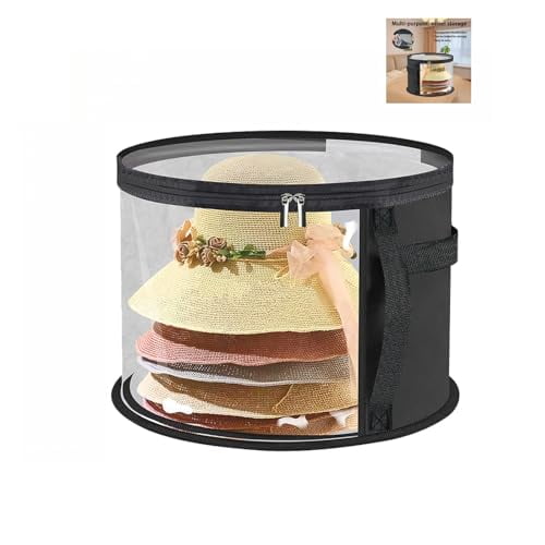 Hat Box Storage for Women – Large Clear Hat Storage Boxes for Wide Brim Sun Hats,Cowboy Hats & Travel – Foldable Hat Organizer Bag with Handles (Black)