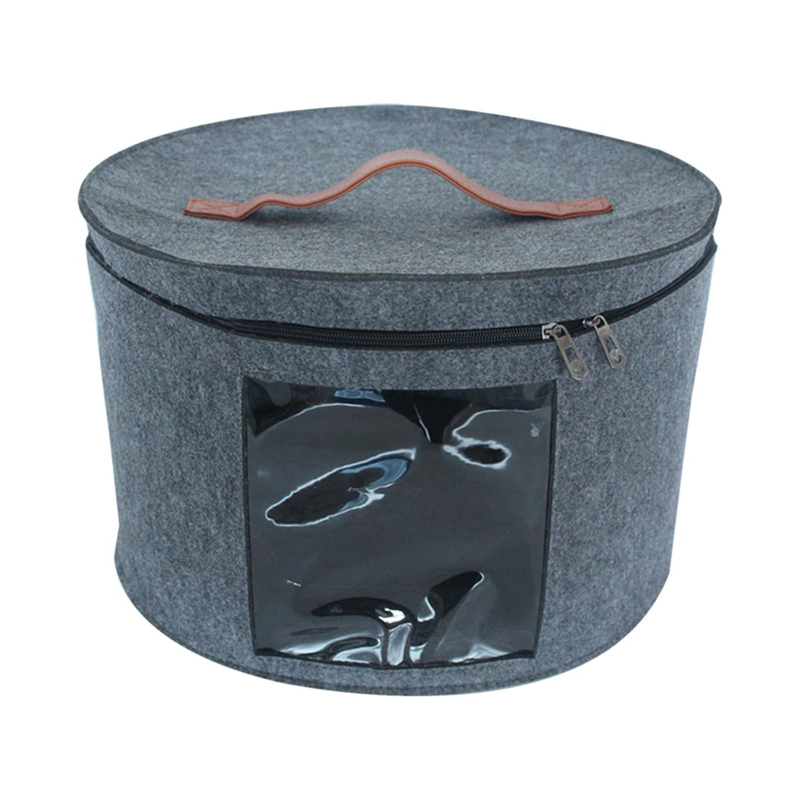 Relax love Hat Box Organizer 17x17x10in Large Capacity Gray Felt Hat  Storage Container Round Foldable Double Opening Zipper Dust-Proof with  Visible