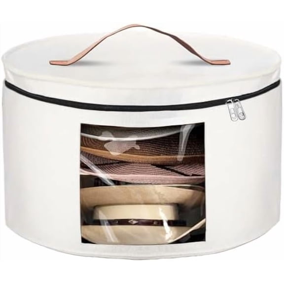 Hat Box, Travel Hat Storage Box, Foldable Space-saving Hats Boxes Organizer for Men & Women Storage, Stackable Hats Carrier Case for Round Brim, Cowboy, Panama, Tweed Caps - White