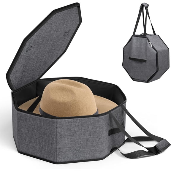 Hat Box for Travel and Storage, Collapsible Cowboy Cap Organizer Case for Closet with Handles, Hat Box for Women Storage and Large Cap Bag for Men Carry, Grey