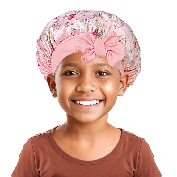 Hat for Boys Girls Silk Sleep with Bow Tie Soft Comfortable Floral Printed Sleep with Elastic Straps Round with Cute Versatile Hair Cap for Boys Girls