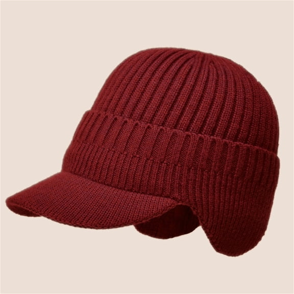 Hat with Brim Ear Flaps Blocking Knitted Hats Fleece Lined Ski Cap Cozy Ear Flap Stocking Hat Coldshield Trapper Warm Stylish Baseball Beanie Cuff Cap Winter Beanie Knitted hat F