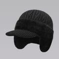 thumbnail image 1 of Hat with Brim Ear Flaps Cozy Ear Flap Stocking Hat Coldshield Trapper Blocking Knitted Hats Fleece Lined Ski Cap Winter Beanie Cuff Cap Wool Beanie Warm Stylish Baseball Beanie Black, 1 of 6
