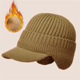 thumbnail image 1 of Hat with Brim Ear Flaps Winter Beanie Blocking Knitted Hats Fleece Lined Ski Cap Wool Beanie Coldshield Trapper Knitted hat Knit Beanie Hats with Visor & Ear Flaps Beanie for Men Women I, 1 of 9