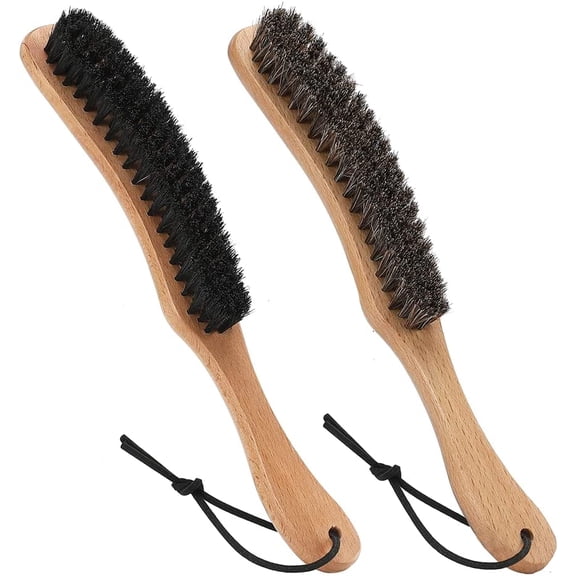 Hat Brush Combo Kit - Horsehair Felt Hat Brush Clean Cowboy Hat, Fedora Hat & Baseball Cap, Boar Bristle Lint Brush Remove Pet Hair Dust for Suits, Suede, Clothes & Furniture, Beech Handle - 2 Pack