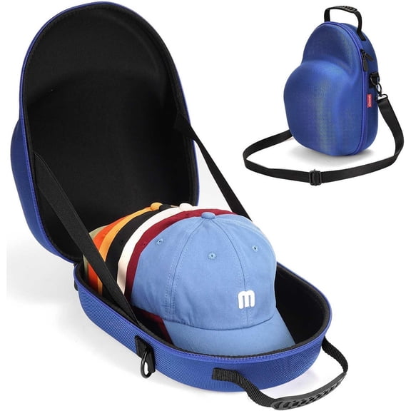 Hat Case, Hard Hat Case for Baseball Caps, Hat Storage with Carrying Handle &  Strap, Hat Organizer Protects Up to 6 Hats,  for Travel &  Storage - Blue