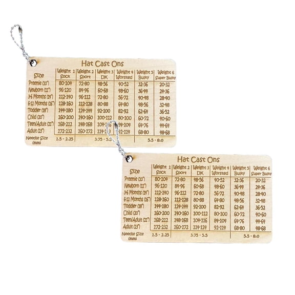 Hat On Chart Tool Easy Calculator For Knitting Projects 3.5 * 5 Inch Handmade Wooden Knitting Gauge Tool Kit Hat Size For Numbers Needle Sizes Ideal For 2PCS