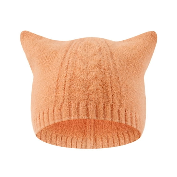 Hat Children'S Baby Hat Cat Ear Protector Plush Knitting Solid Color Pullover Cap
